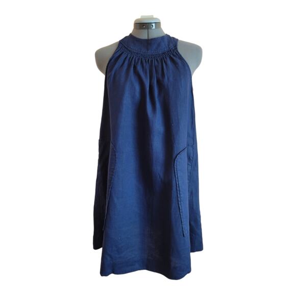 United Colors of Benetton Navy Linen Halter Trapeze Dress Size XS - Picture 2 of 10